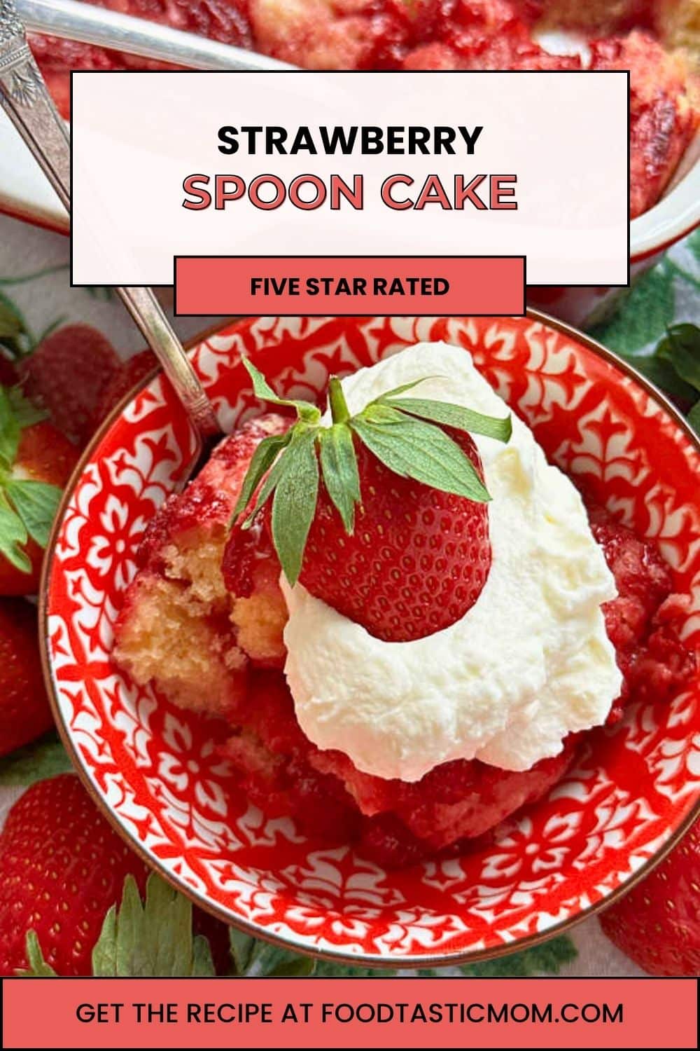 Strawberry Spoon Cake is a delightfully unfussy cake that you don't need a mixer to make and it's ready to eat in less than one hour. via @foodtasticmom