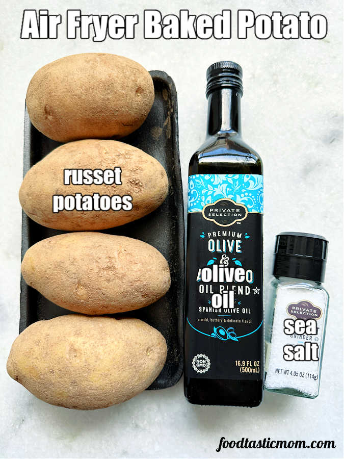 three ingredients for making air fryer baked potatoes