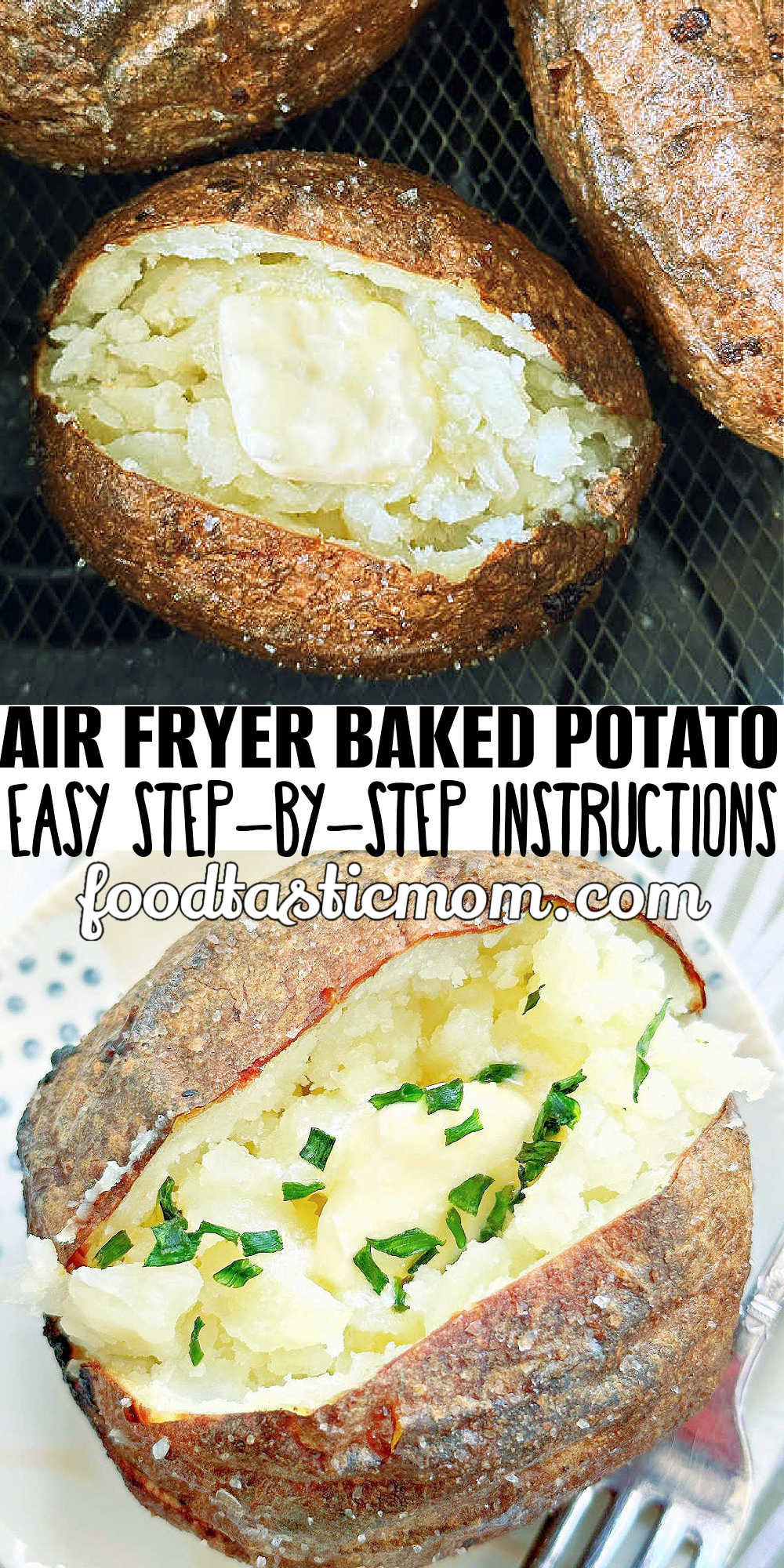 Air Fryer Baked Potato | Foodtastic Mom #airfryerbakedpotato #airfryerrecipes #potatorecipes via @foodtasticmom