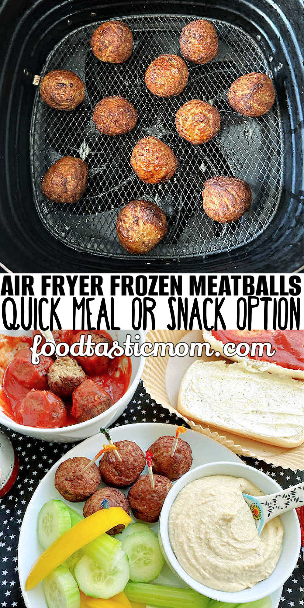 Make a variety of easy and delicious snacks and meals with perfectly cooked Air Fryer Frozen Meatballs. Instructions work for any brand. @foodtasticmom via @foodtasticmom