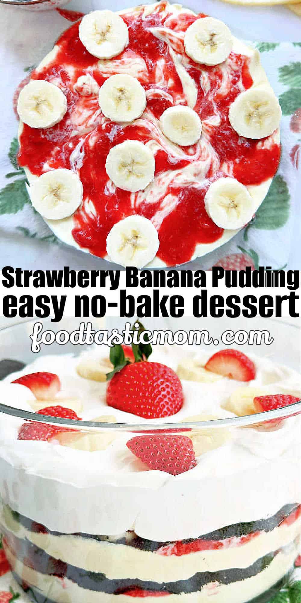 Strawberry Banana Pudding recipe is easy and delicious! A dirt pudding base but with a strawberry and classic banana pudding twist. via @foodtasticmom
