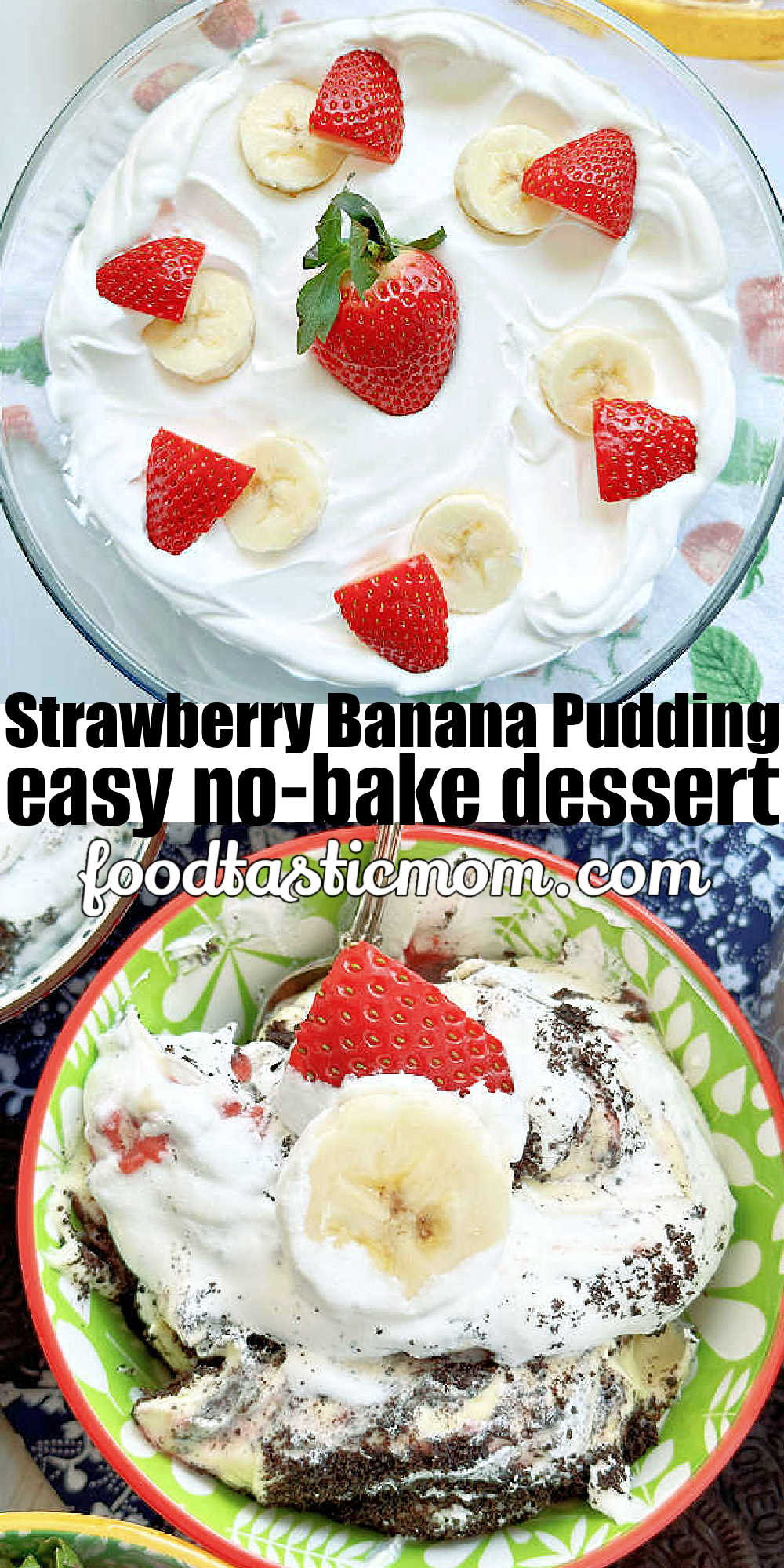 Strawberry Banana Pudding recipe is easy and delicious! A dirt pudding base but with a strawberry and classic banana pudding twist. via @foodtasticmom