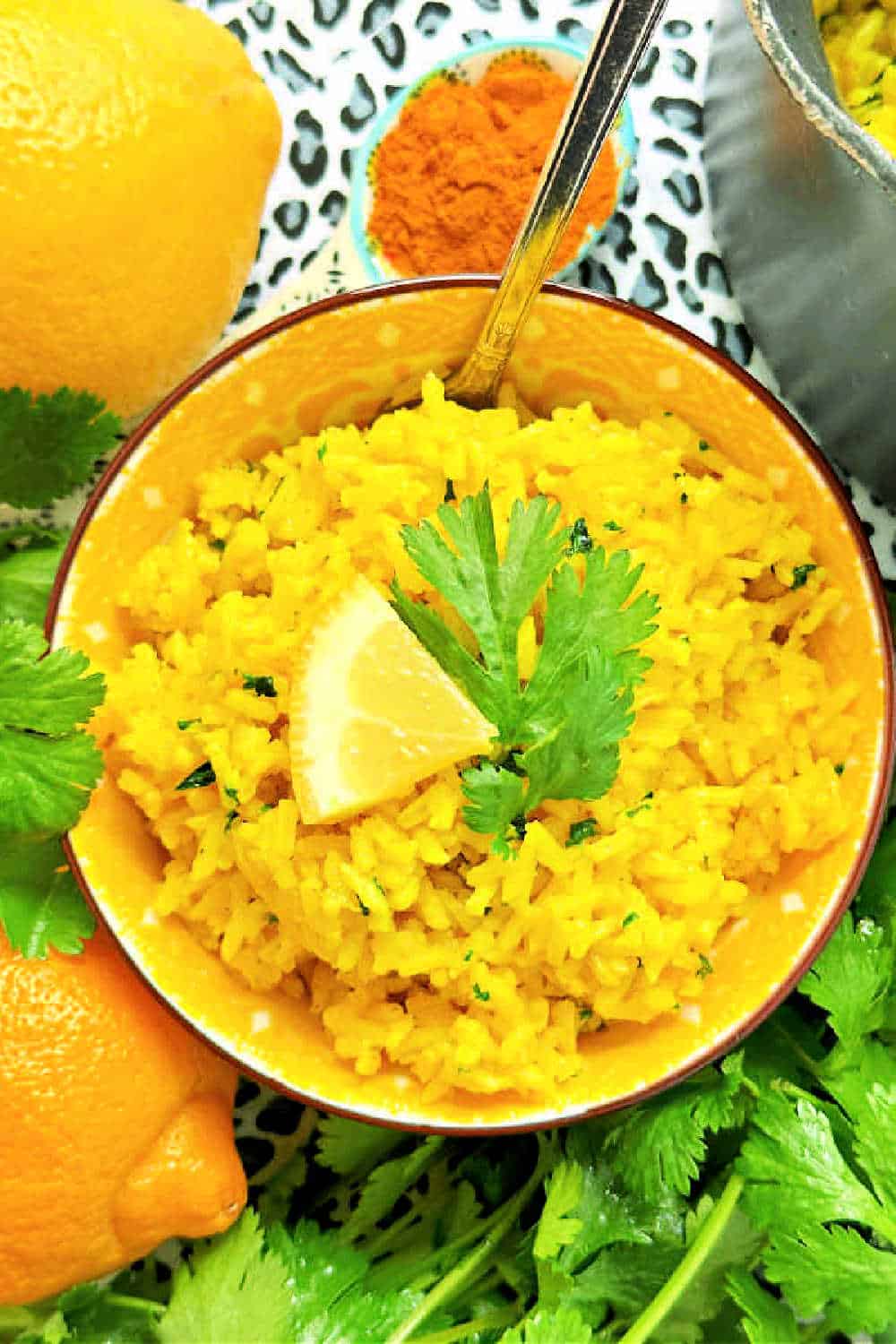 Turmeric Rice is an easy and colorful side dish. The rice is fragrant and delicious with turmeric, garlic, butter and fresh lemon juice. via @foodtasticmom