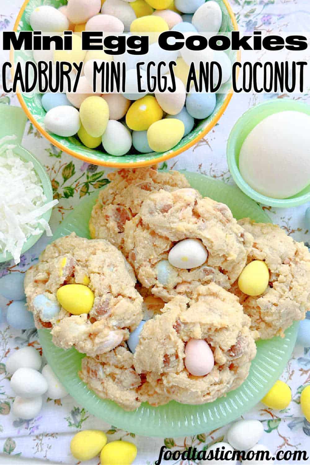 Mini Egg Cookies incorporate Cadbury mini egg chocolate candy and coconut into a deliciously chewy cookie perfect for the Easter season. via @foodtasticmom