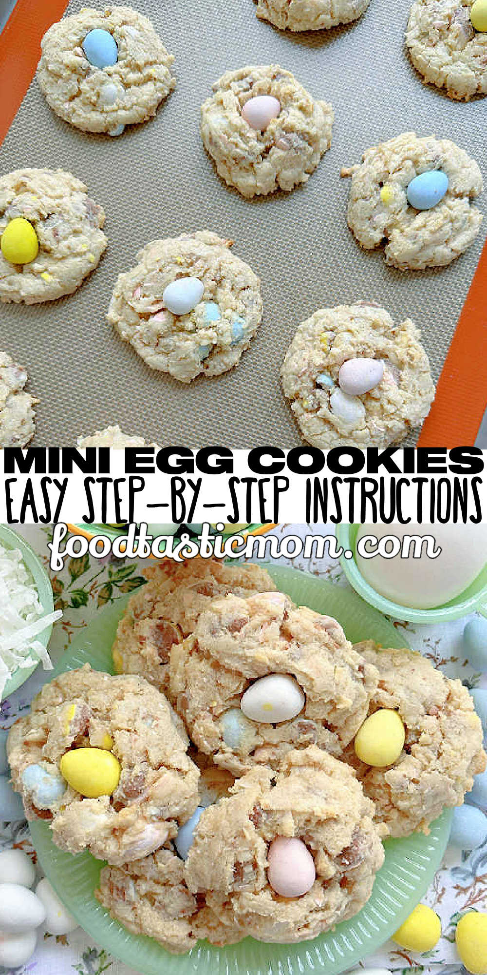 Mini Egg Cookies incorporate Cadbury mini egg chocolate candy and coconut into a deliciously chewy cookie perfect for the Easter season. via @foodtasticmom