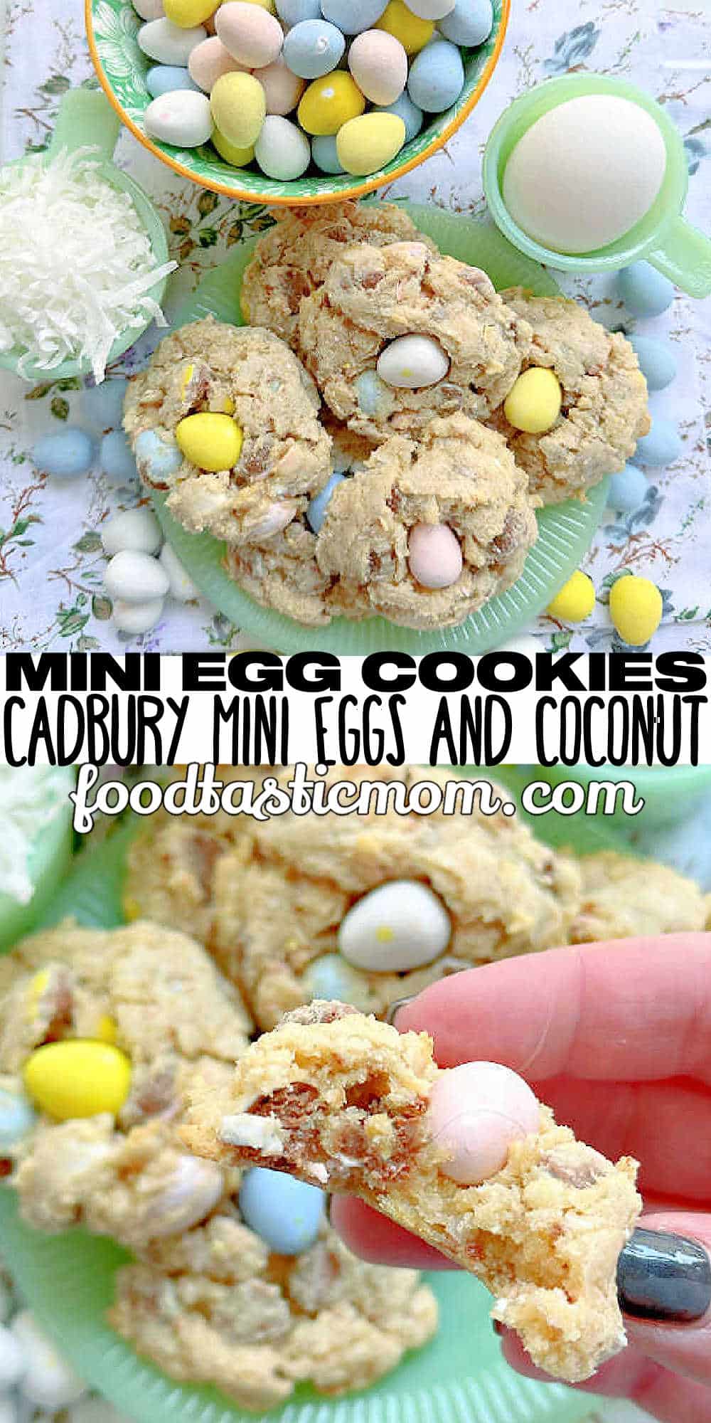 Mini Egg Cookies incorporate Cadbury mini egg chocolate candy and coconut into a deliciously chewy cookie perfect for the Easter season. via @foodtasticmom