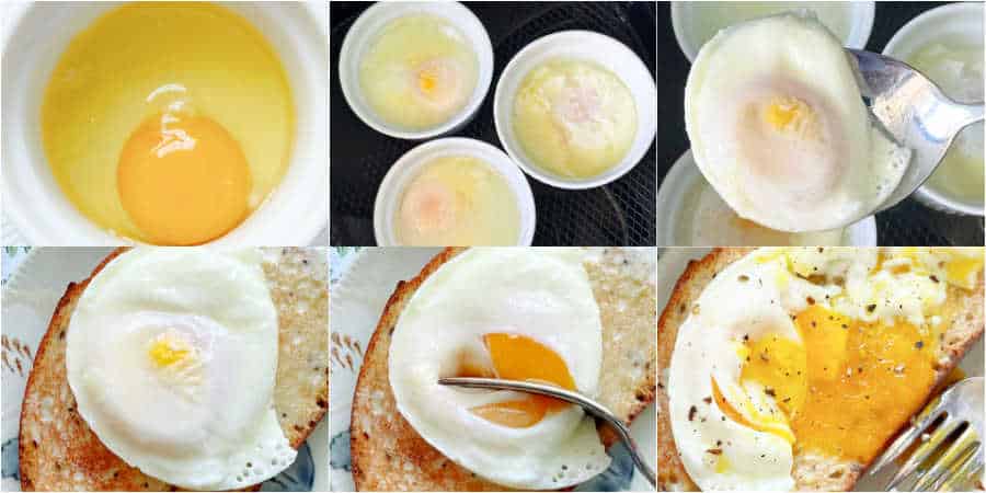 step by step photos of how to poach eggs in the air fryer