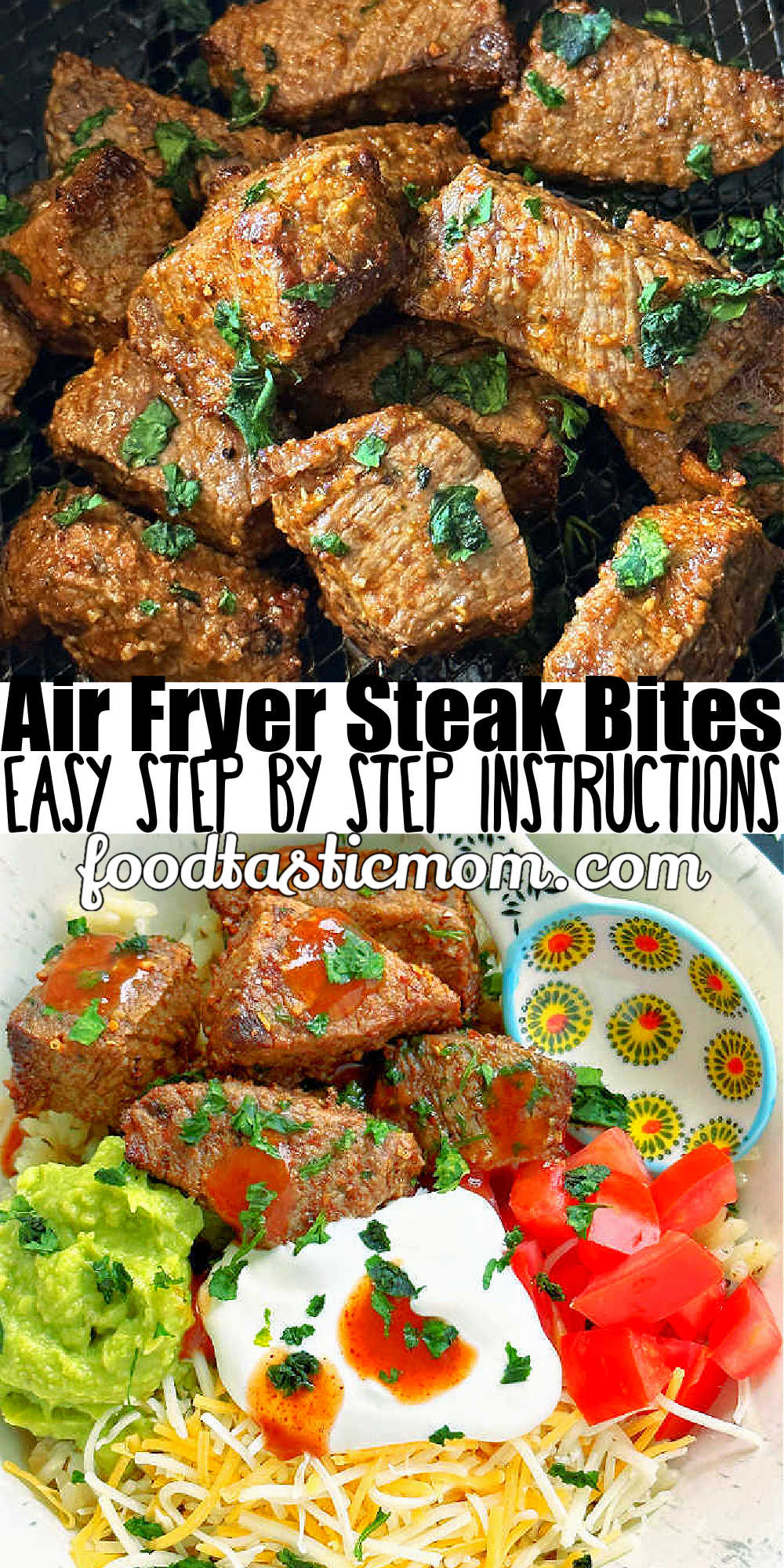 Air Fryer Steak Bites are an economical choice to make a pricier steak feed more people. They are so quick to make and perfectly cooked! via @foodtasticmom
