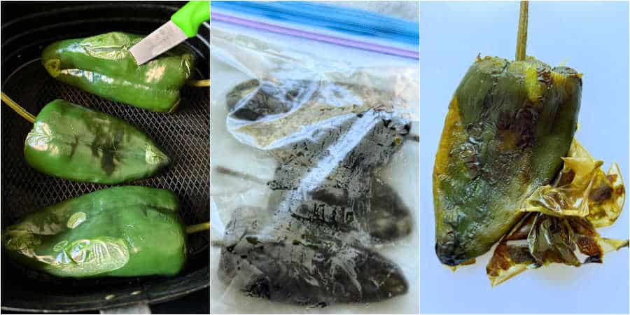 step by step photo instructions for how to make air fryer roasted poblano peppers