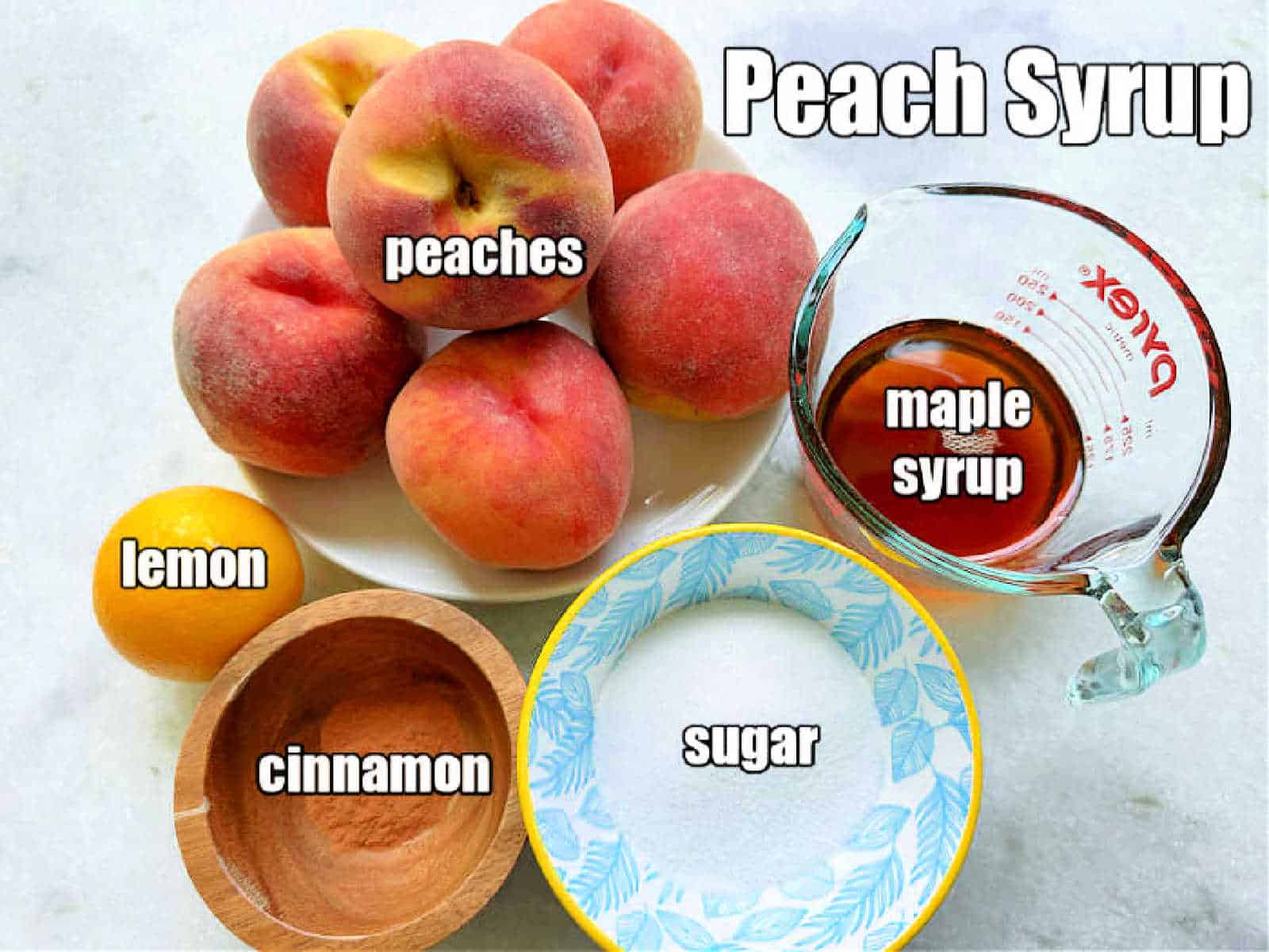 picture of ingredients needed to make peach syrup for pancakes