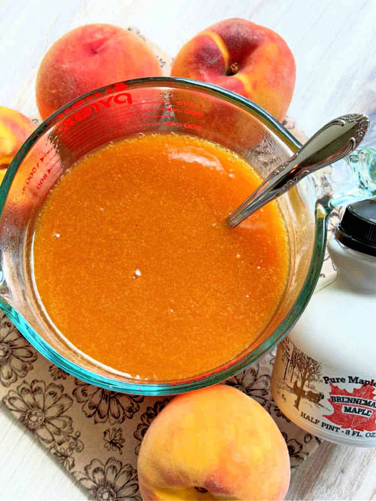 freshly made peach syrup ready to serve