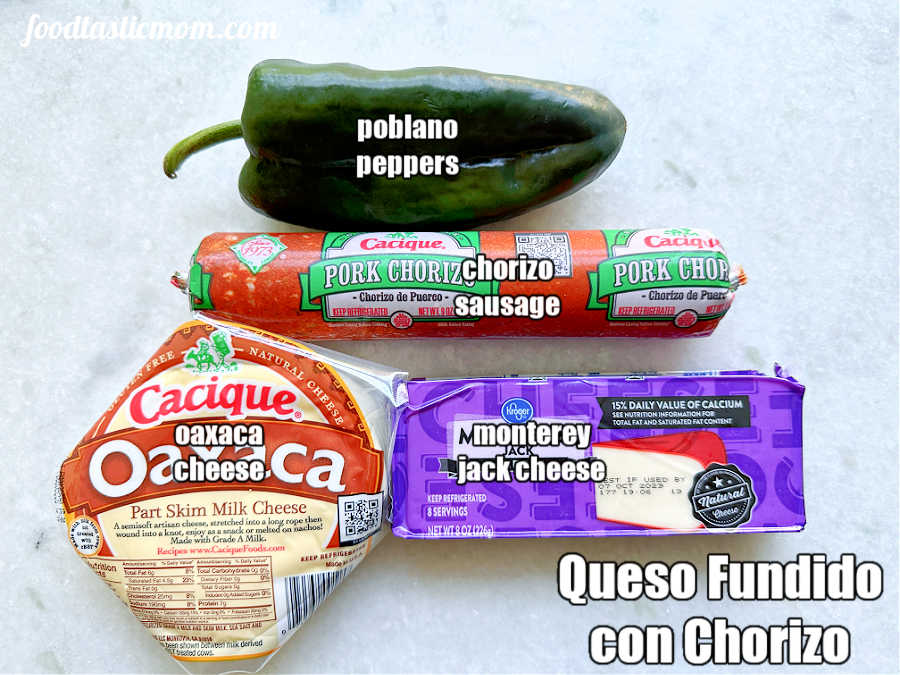 ingredients for making queso fundido con chorizo