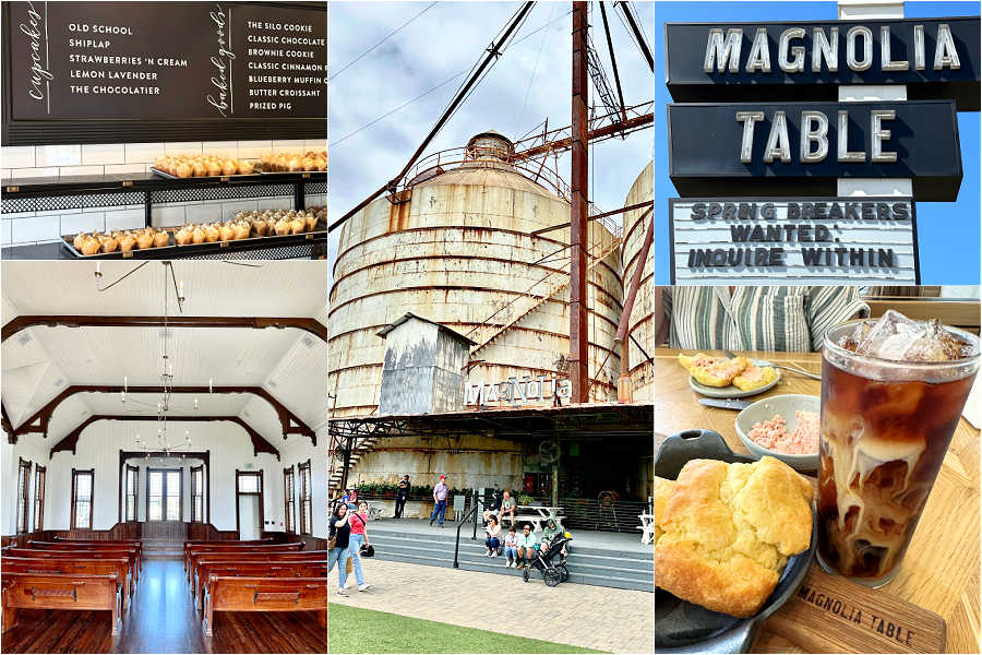 photo collage of our visit to waco - magnolia table and market