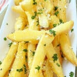plated garlic Parm frozen fries from the air fryer