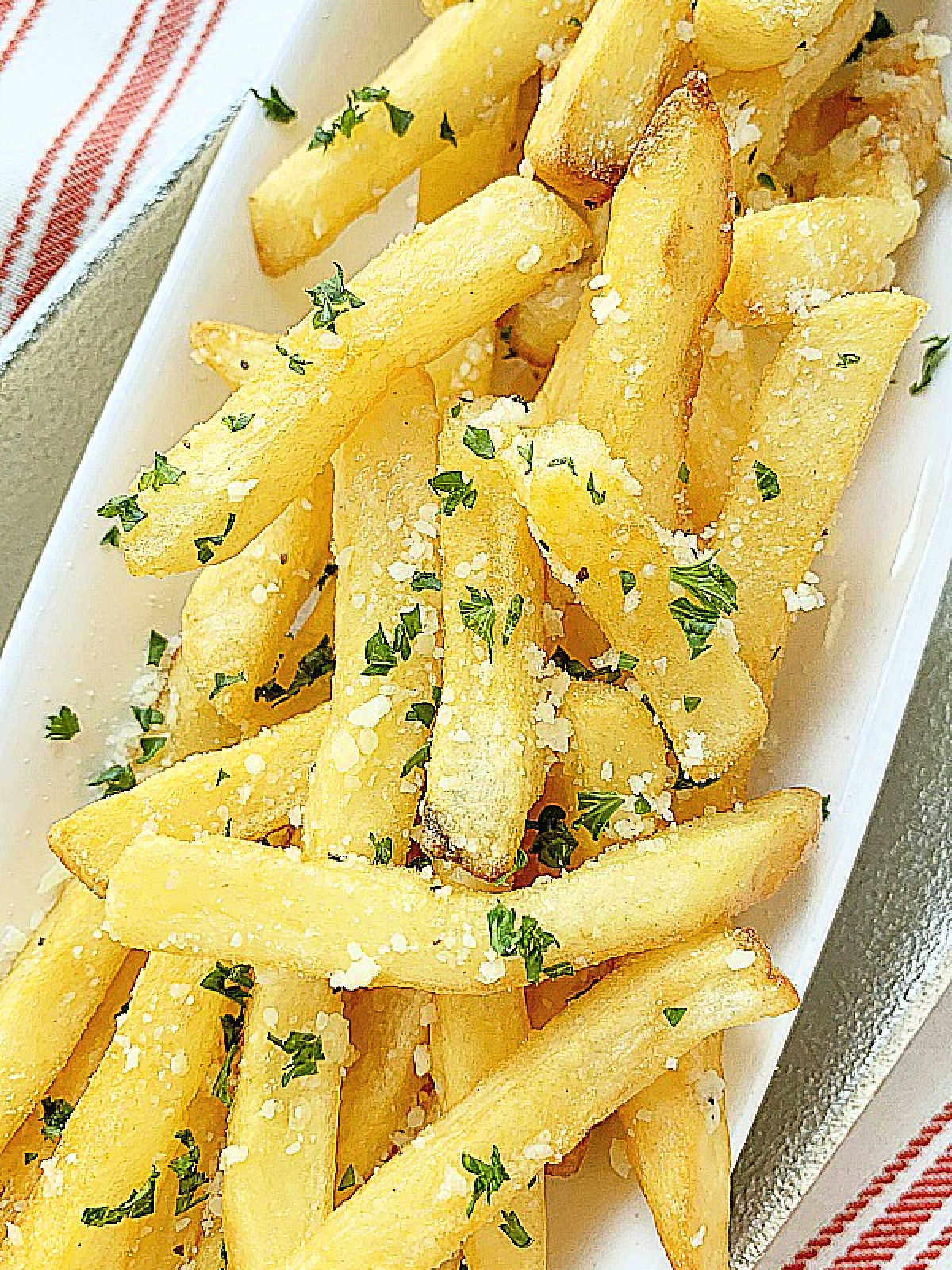 plated garlic parmesan air fryer french fries