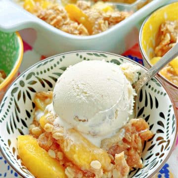 Bourbon Peach Crisp is the perfect dessert to show off the season's best peaches, kissed with bourbon and maple syrup flavor and the most delicious crumble topping. 