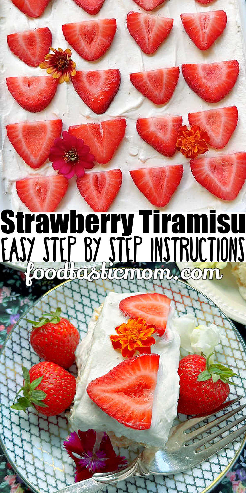 This easy Strawberry Tiramisu is a classic Italian dessert remade with fresh strawberries, mascarpone whipped cream, herbal tea and orange liqueur.  via @foodtasticmom