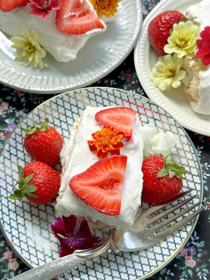 overhead picture of strawberry tiramisu on a plate