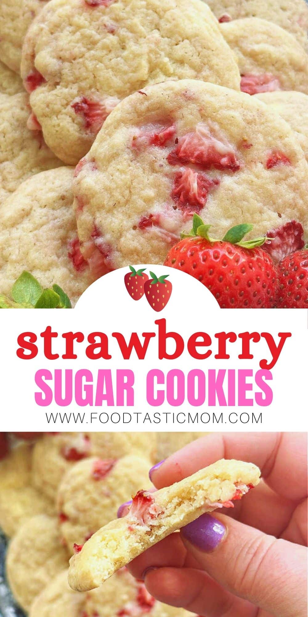 These Strawberry Sugar Cookies combine my grandma's sugar cookie recipe with chopped fresh strawberries for the most delightful treat. Each cookie is like a mini strawberry cake! via @foodtasticmom