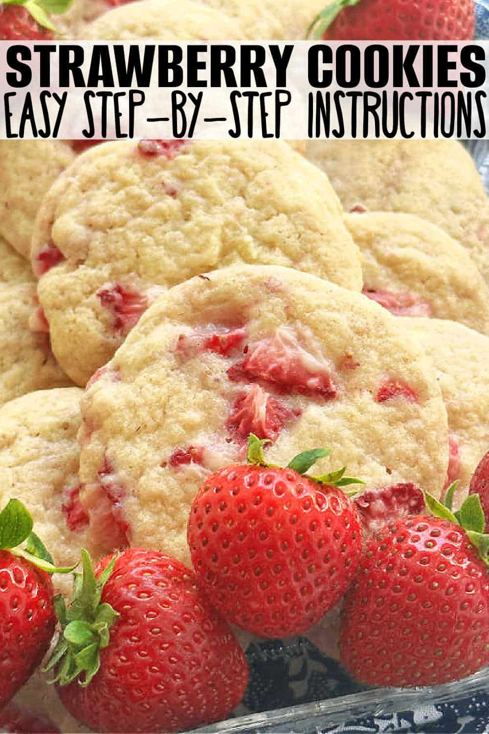 These Strawberry Sugar Cookies combine my grandma's sugar cookie recipe with chopped fresh strawberries for the most delightful treat. Each cookie is like a mini strawberry cake! via @foodtasticmom