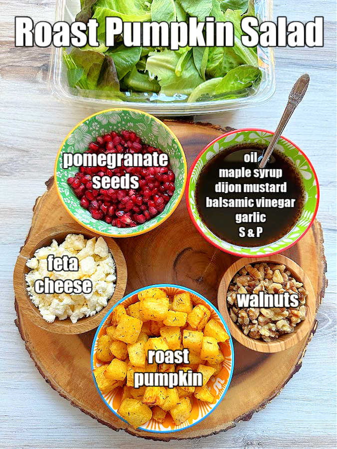 picture of ingredients needed for roast pumpkin salad