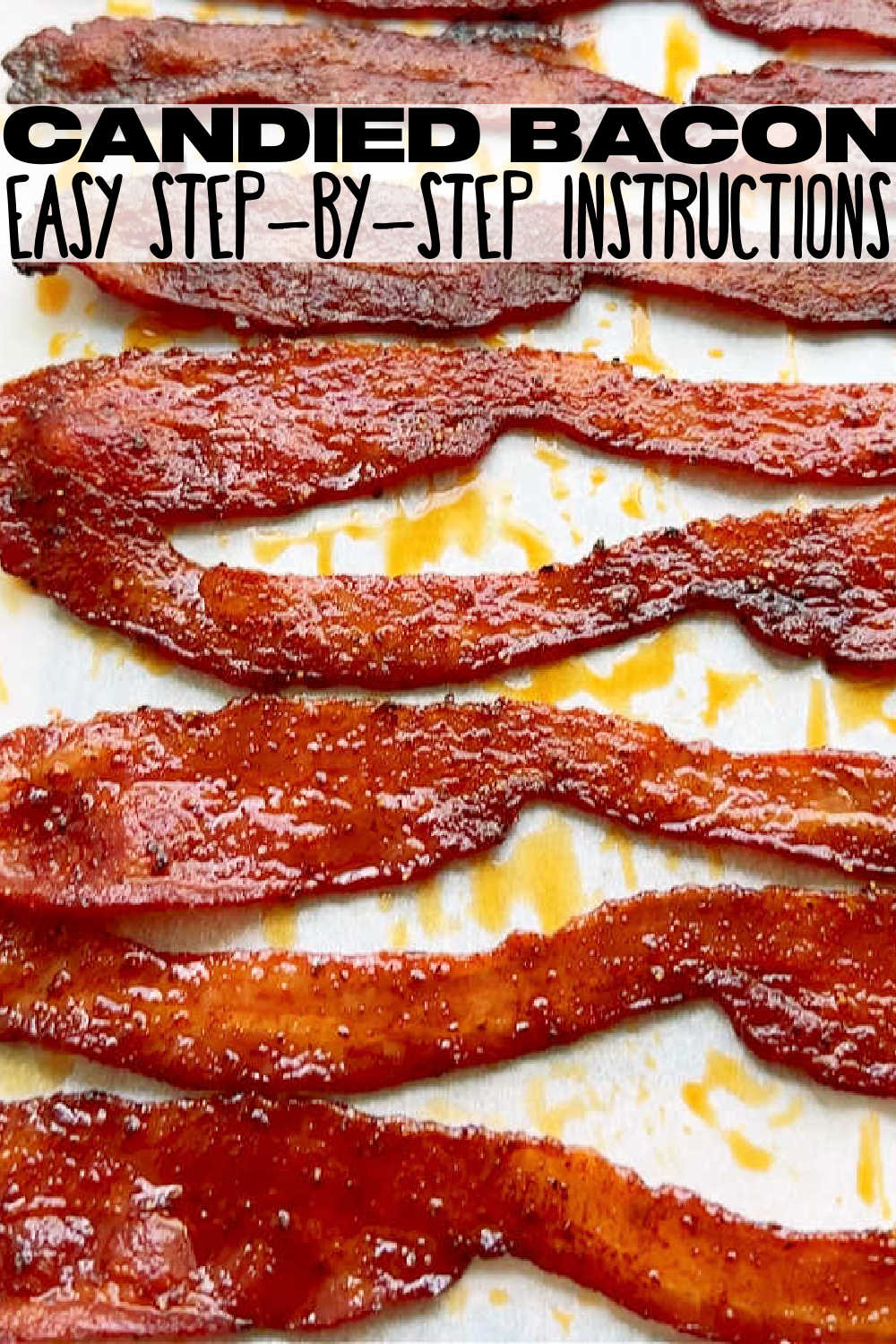 This delicious recipe for candied bacon combines brown sugar and spices with a splash of bourbon to easily brush on the bacon before baking. via @foodtasticmom