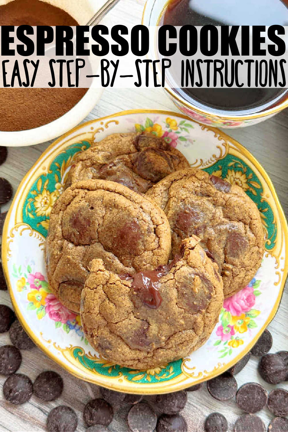 These espresso cookies intensify the taste of and add an air of sophistication to a classic chocolate chip cookie recipe with the addition of espresso powder. via @foodtasticmom