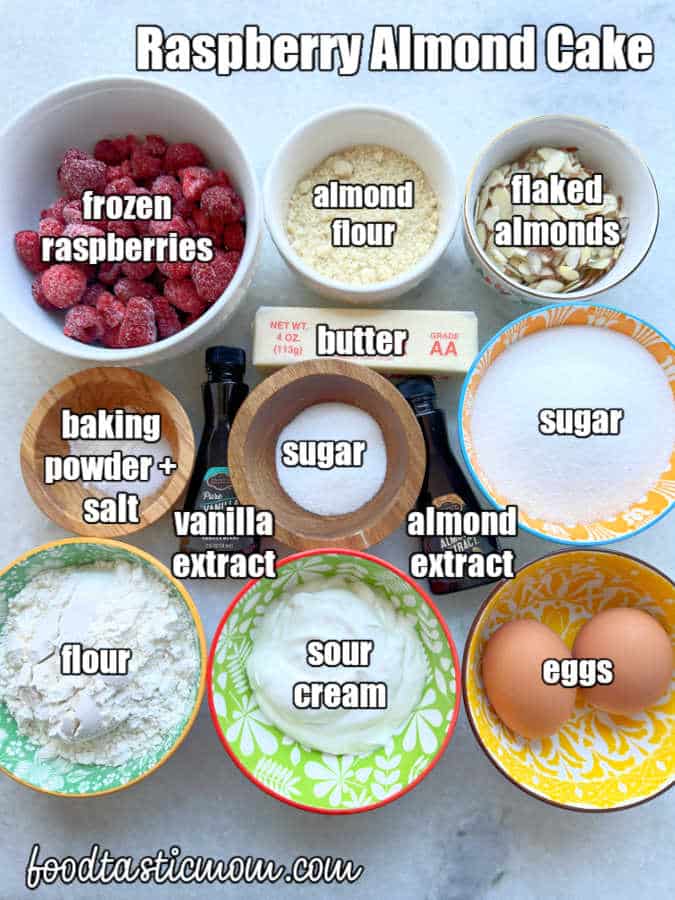 picture of ingredients to make raspberry almond cake