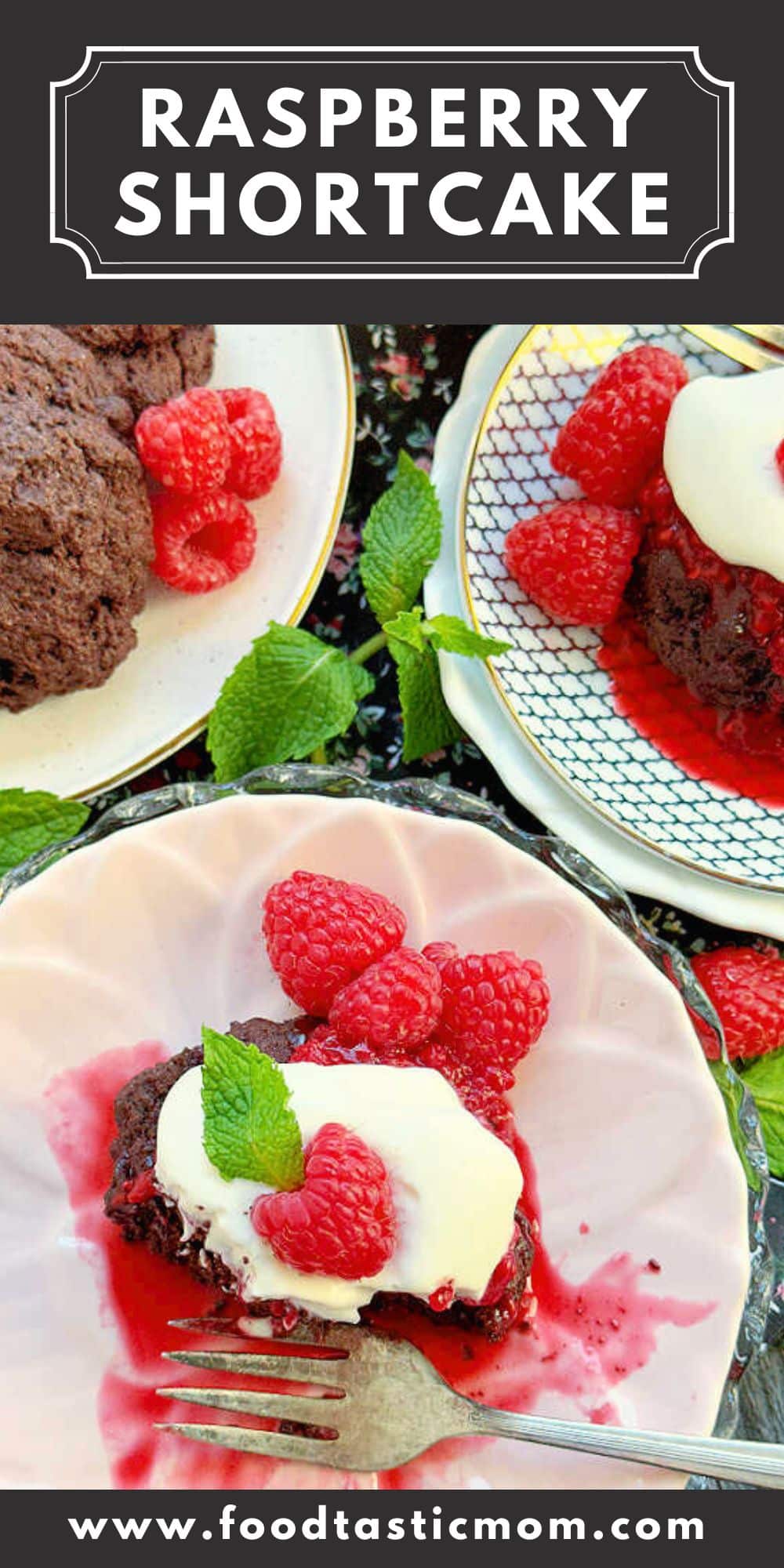 An easy raspberry shortcake recipe made with chocolate biscuits, raspberry sauce and homemade whipped cream. Made with frozen raspberries. via @foodtasticmom