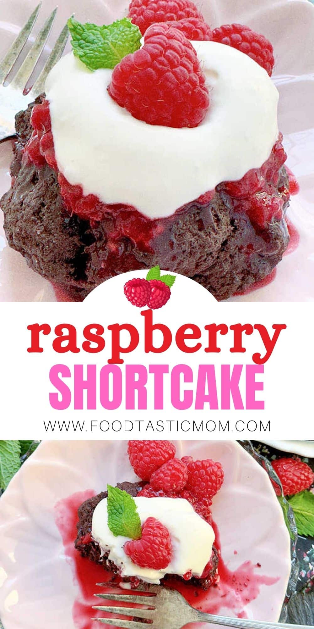 An easy raspberry shortcake recipe made with chocolate biscuits, raspberry sauce and homemade whipped cream. Made with frozen raspberries. via @foodtasticmom