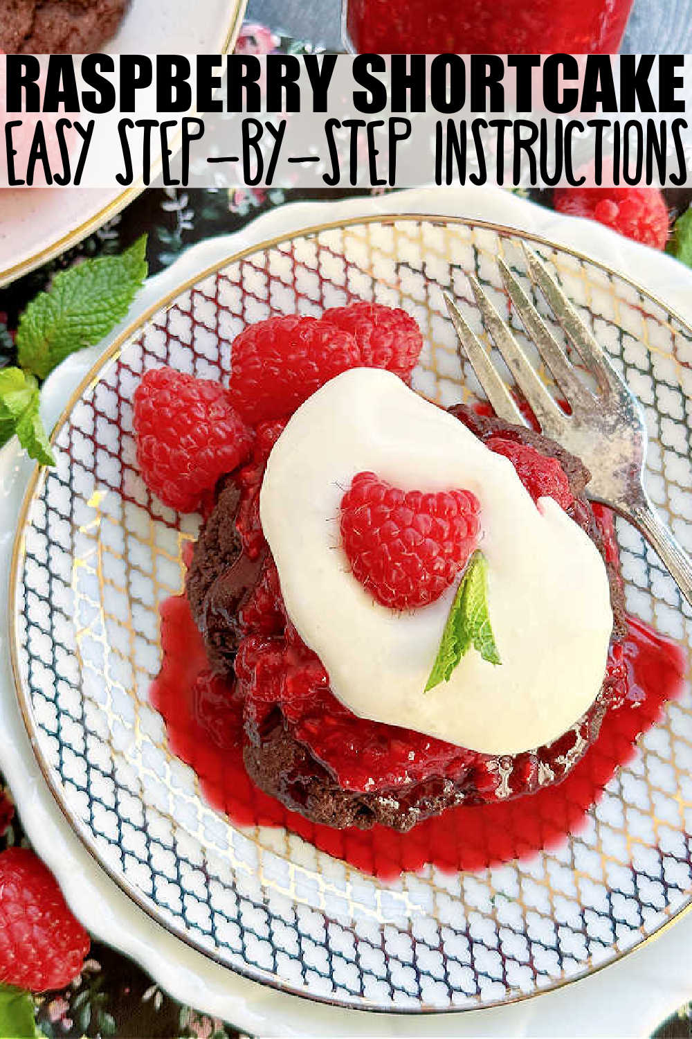 An easy raspberry shortcake recipe made with chocolate biscuits, raspberry sauce and homemade whipped cream. Made with frozen raspberries. via @foodtasticmom