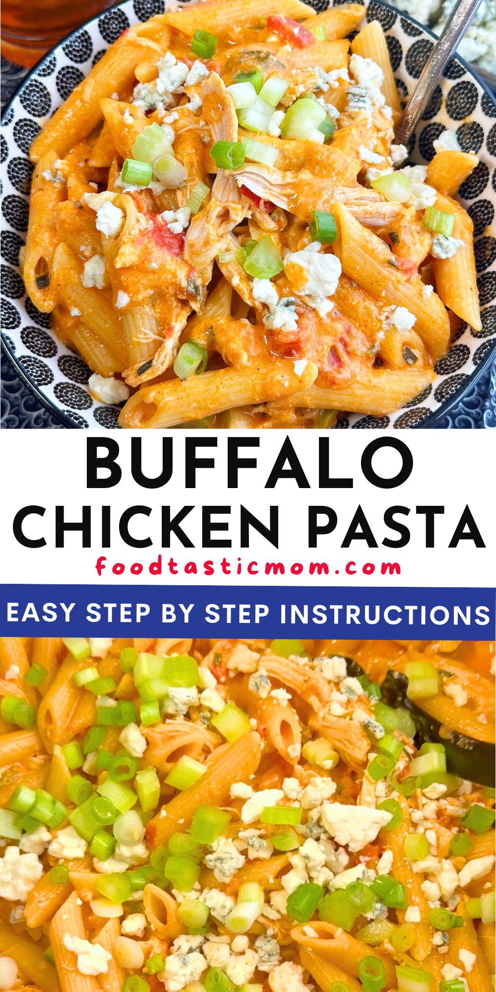 Spice up your weeknight dinner with this delicious and easy one pot buffalo chicken pasta recipe. Made with just a few simple ingredients, this dish is sure to become a family favorite! via @foodtasticmom