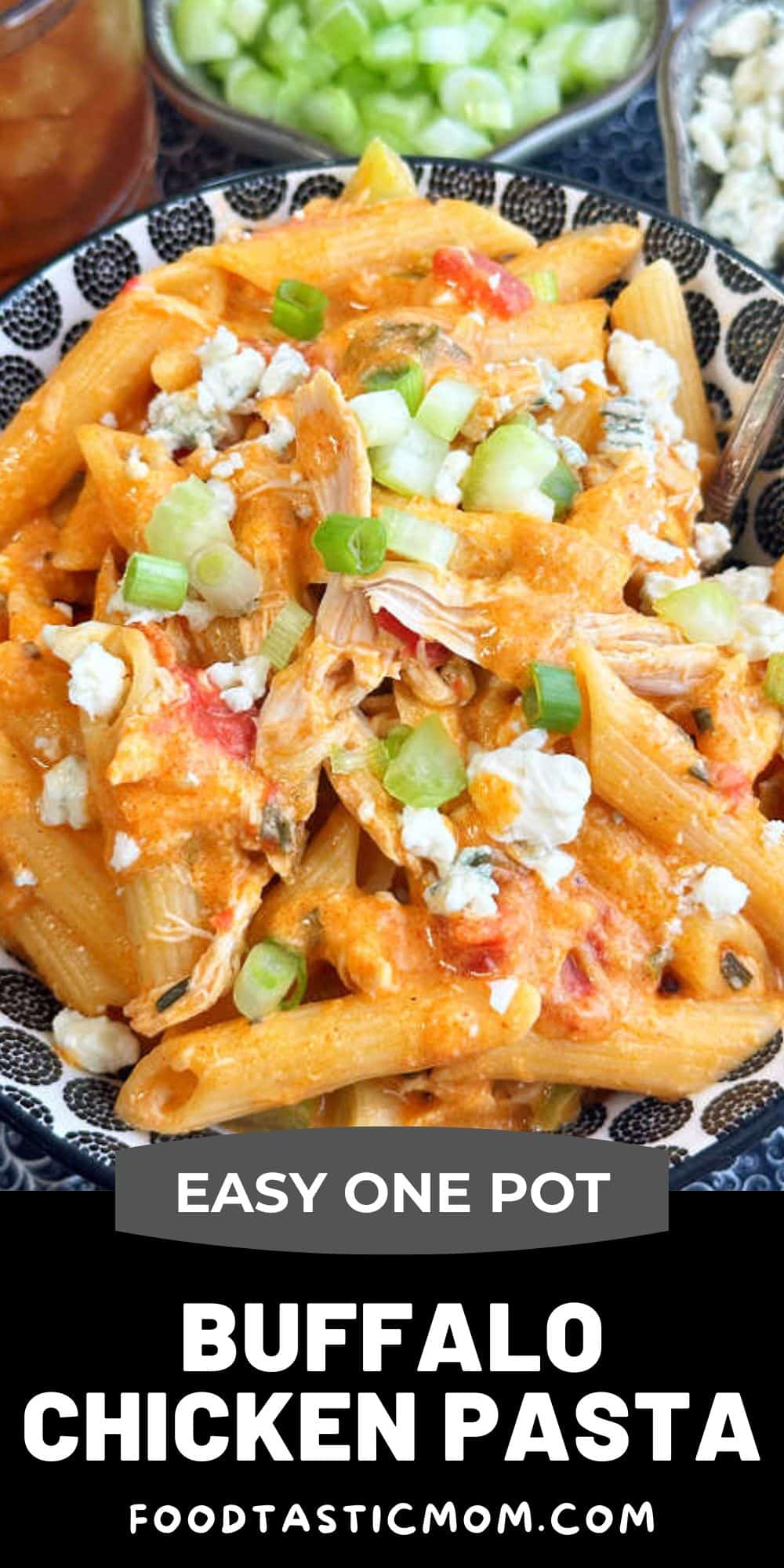 Spice up your weeknight dinner with this delicious and easy one pot buffalo chicken pasta recipe. Made with just a few simple ingredients, this dish is sure to become a family favorite! via @foodtasticmom