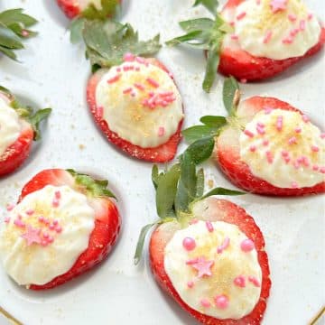 Try filling your deviled egg platter with juicy strawberries! This yummy dessert combines fresh berries with a creamy cheesecake filling.