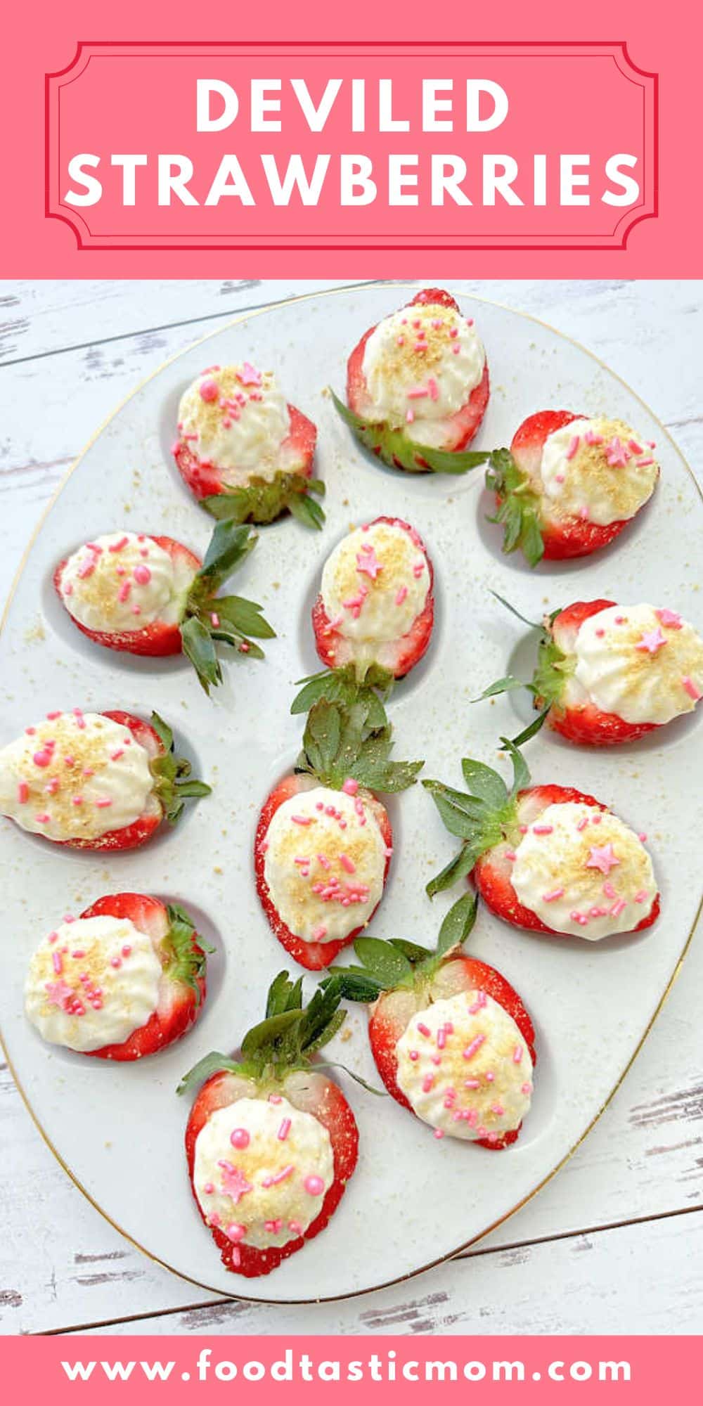 Try filling your deviled egg platter with juicy strawberries! This yummy dessert combines fresh berries with a creamy cheesecake filling. via @foodtasticmom