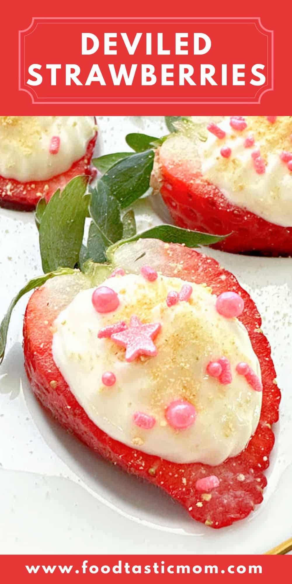 Try filling your deviled egg platter with juicy strawberries! This yummy dessert combines fresh berries with a creamy cheesecake filling. via @foodtasticmom