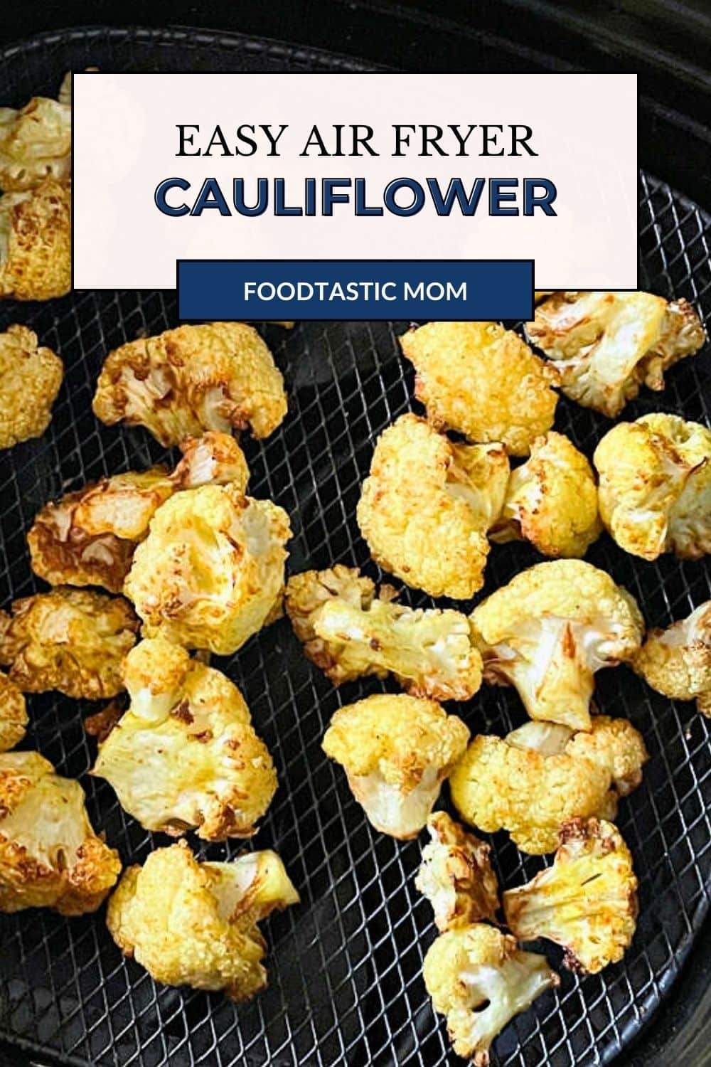 Air Fryer Cauliflower is such an easy side dish. Fresh cauliflower, a little curry powder and salt cook to perfect crispy tenderness. via @foodtasticmom