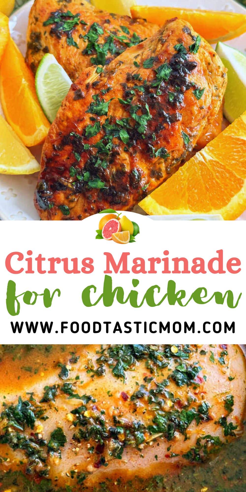 Simple ingredients combine to make the best citrus marinade for chicken, plus a secret ingredient for extra juicy boneless chicken breasts. via @foodtasticmom