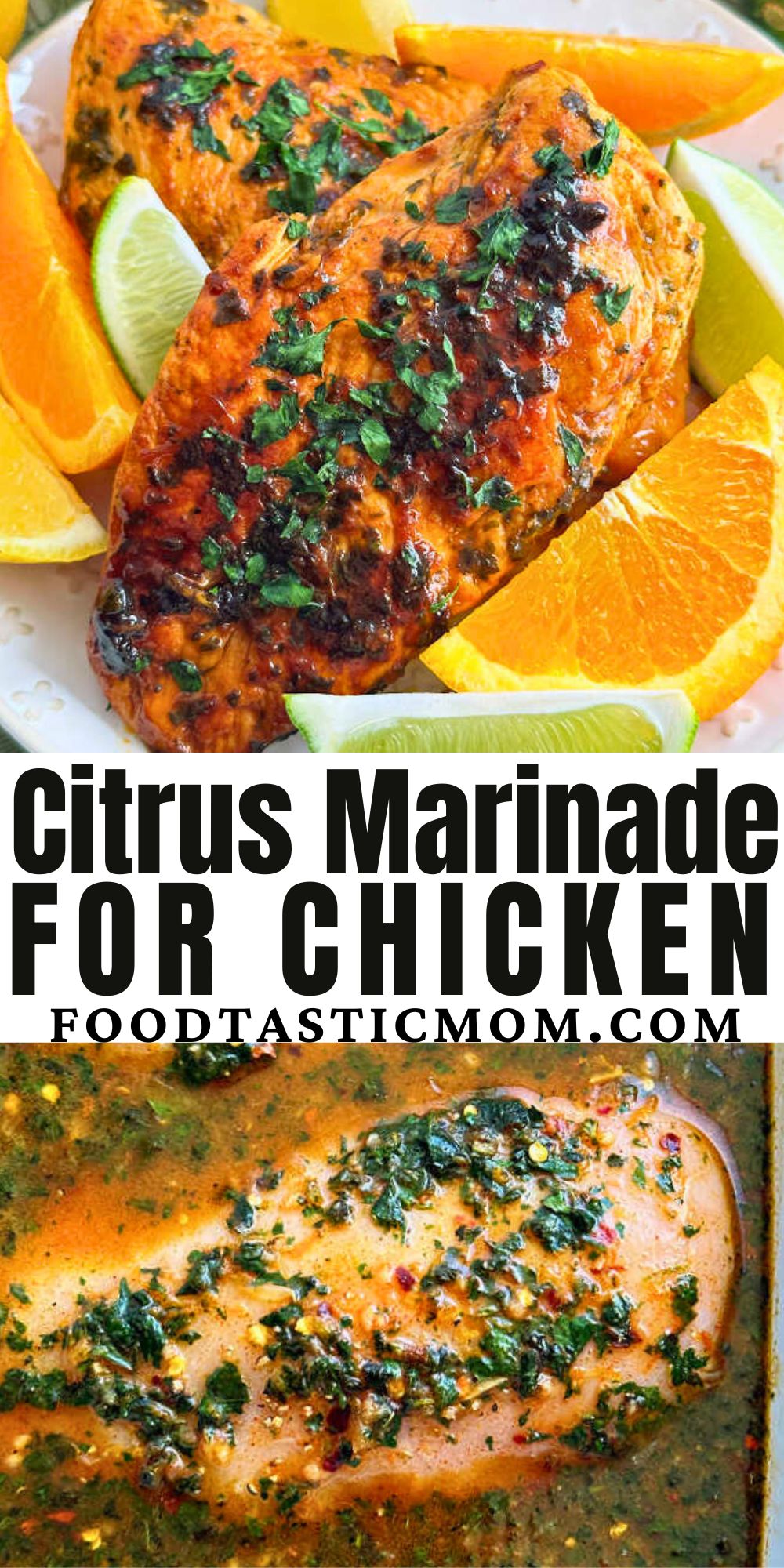 Simple ingredients combine to make the best citrus marinade for chicken, plus a secret ingredient for extra juicy boneless chicken breasts. via @foodtasticmom