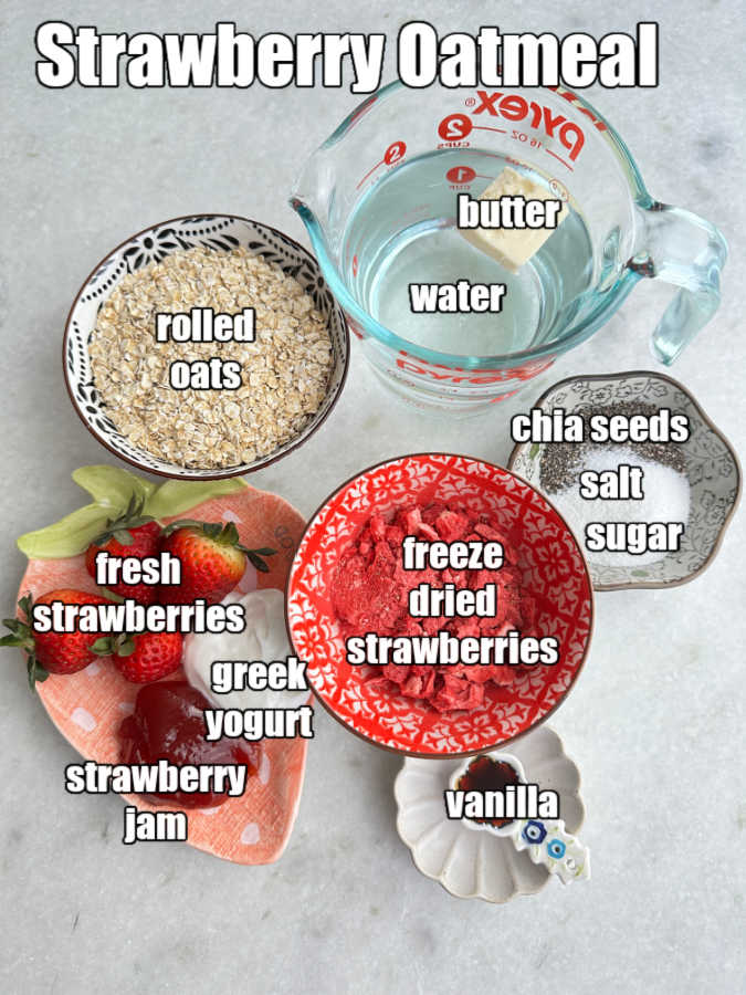 picture of ingredients needed to make strawberry oatmeal