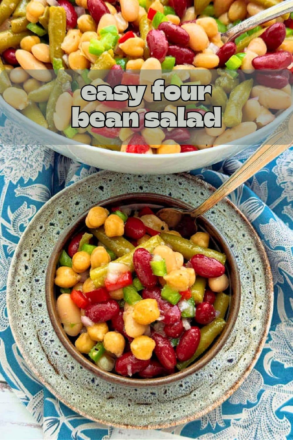4 Bean Salad is a nutritious salad that can be made ahead. Economical, packed with protein and fiber, it's a perfect side dish for picnics and potlucks. via @foodtasticmom
