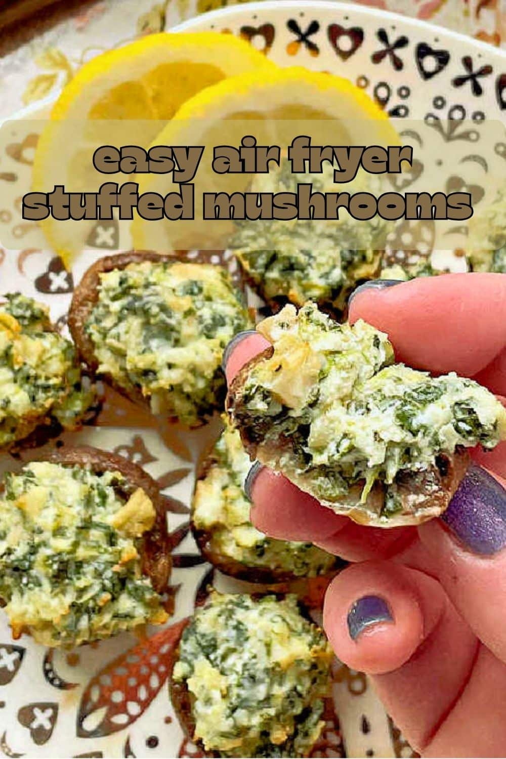 A surprisingly quick appetizer to make, you are sure to love these spinach, artichoke and goat cheese Air Fryer Stuffed Mushrooms. via @foodtasticmom