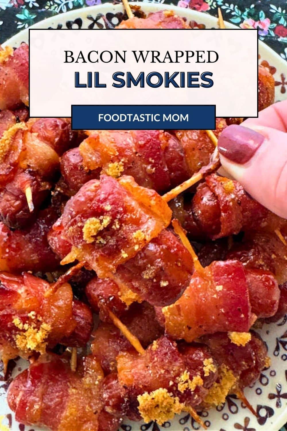 Bacon Wrapped Smokies or lil smokies are a classic appetizer made even better by basting with brown sugar, butter and bourbon. via @foodtasticmom