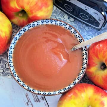 a small dish of crock pot applesauce ready to be served