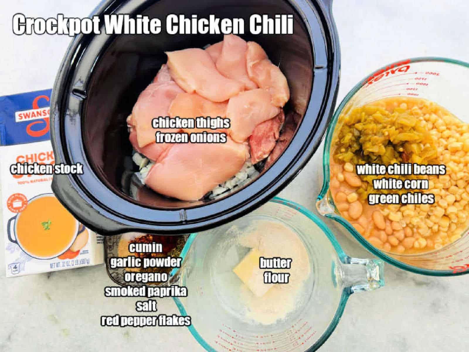 picture of ingredients needed to make crockpot white chicken chili