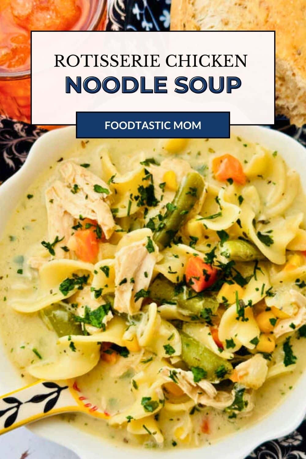 This easy and creamy rotisserie chicken noodle soup is made in one pot. This hearty soup is surprisingly quick to make! And the creamy broth makes this the ultimate comfort food. via @foodtasticmom
