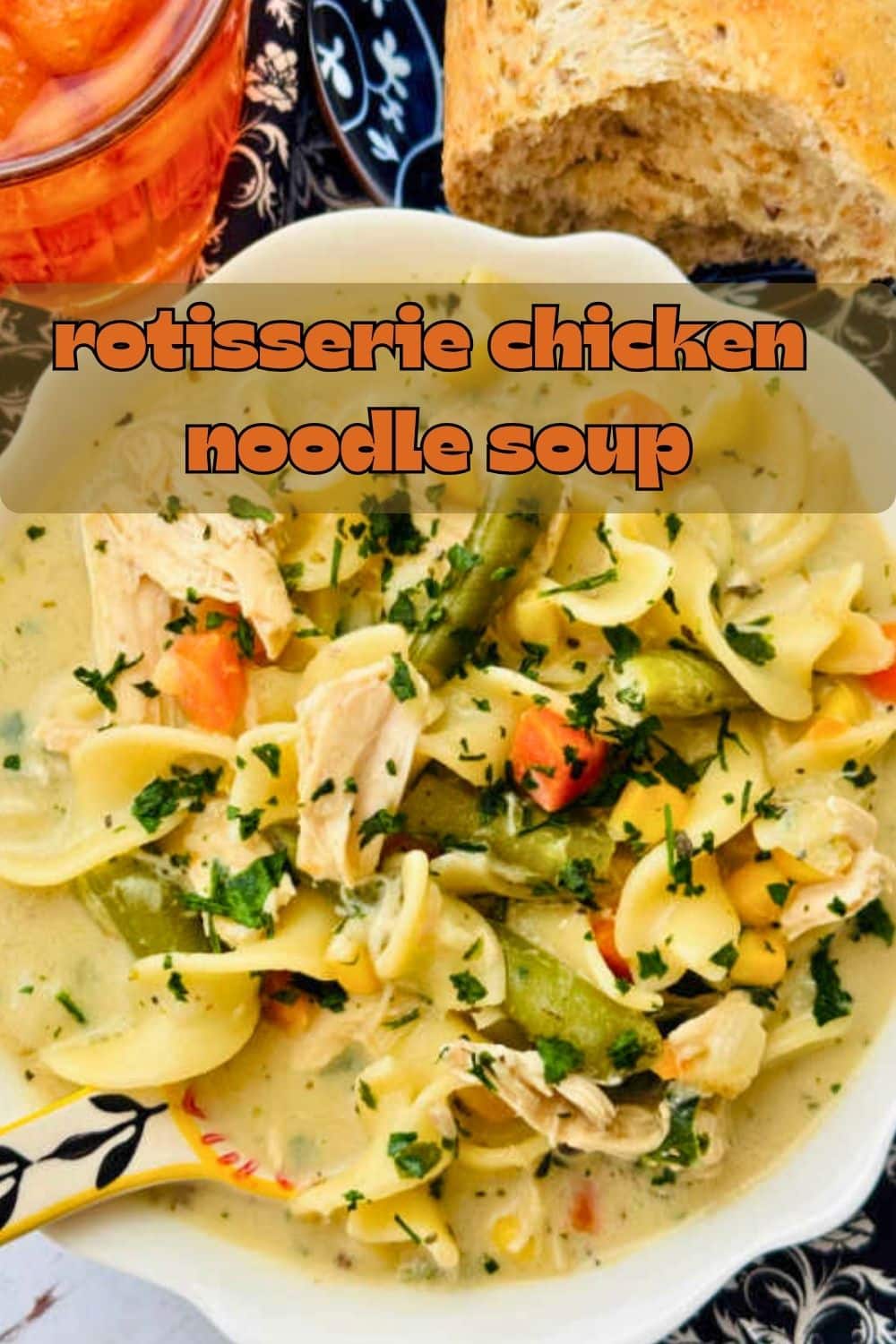 This easy and creamy rotisserie chicken noodle soup is made in one pot. This hearty soup is surprisingly quick to make! And the creamy broth makes this the ultimate comfort food. via @foodtasticmom