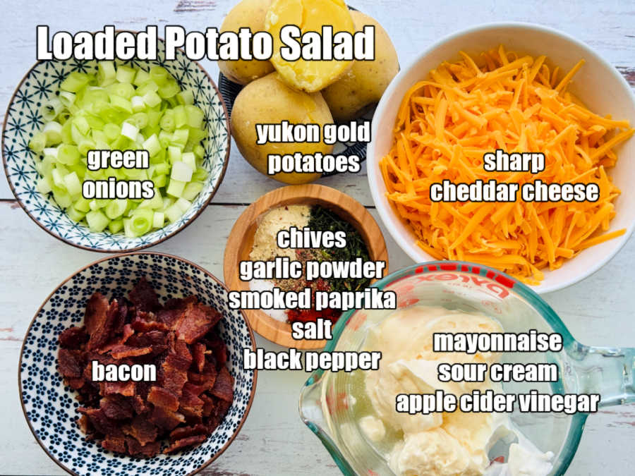 picture of ingredients needed to make loaded potato salad