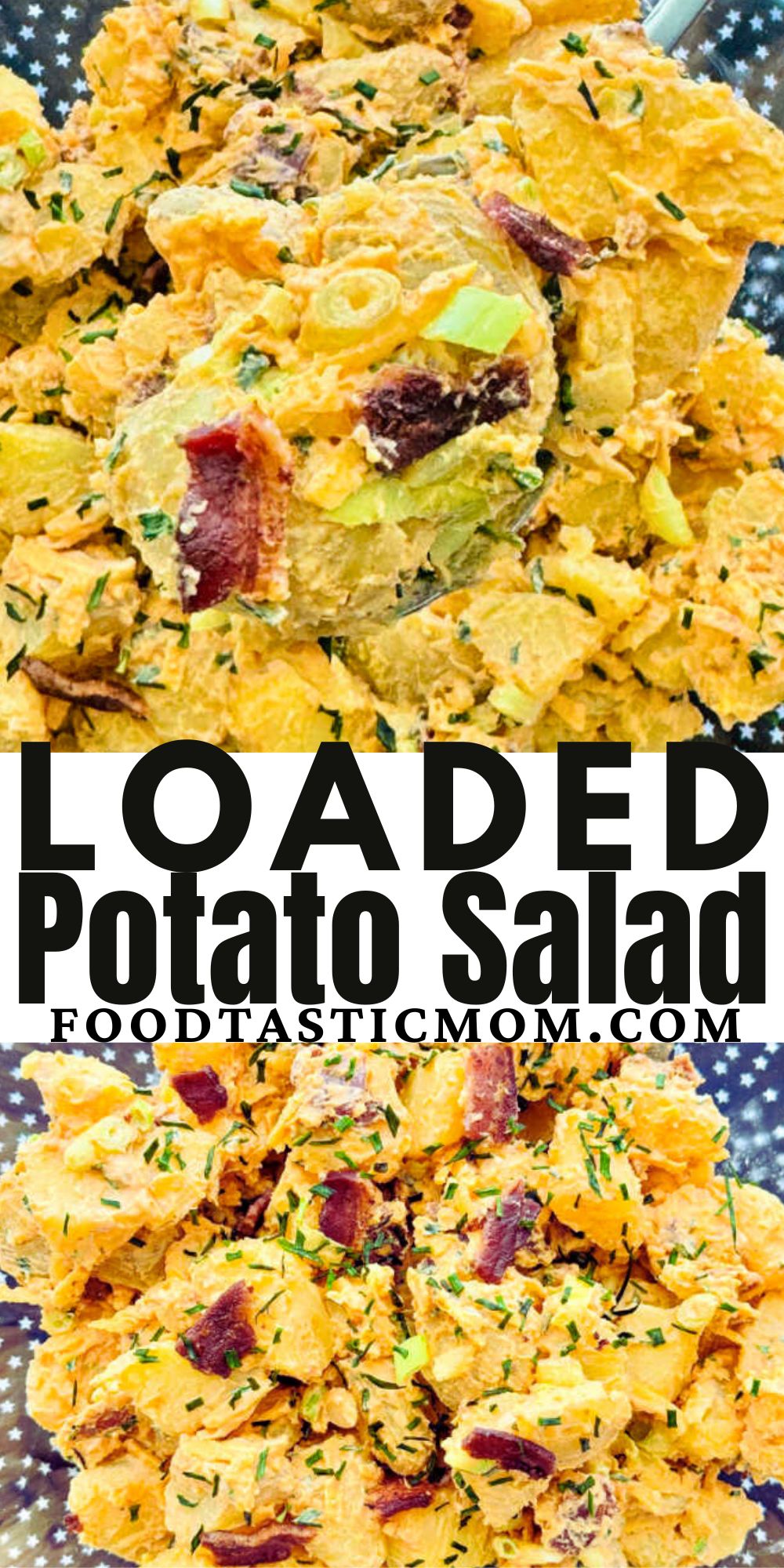 Easy loaded baked potato salad recipe is the perfect side dish for your next BBQ. Its hearty flavor is just right to pair with grilled meats. via @foodtasticmom