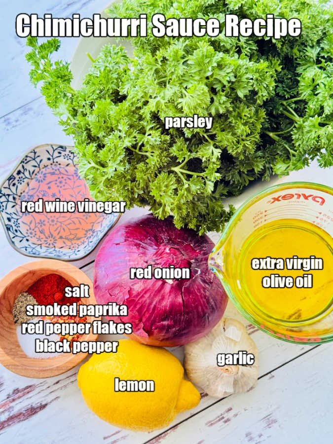 picture of ingredients needed to make chimichurri sauce recipe
